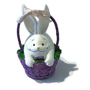 White Bunny Tree Ornament Egg Shaped Painted Purple Easter Basket Rabbit